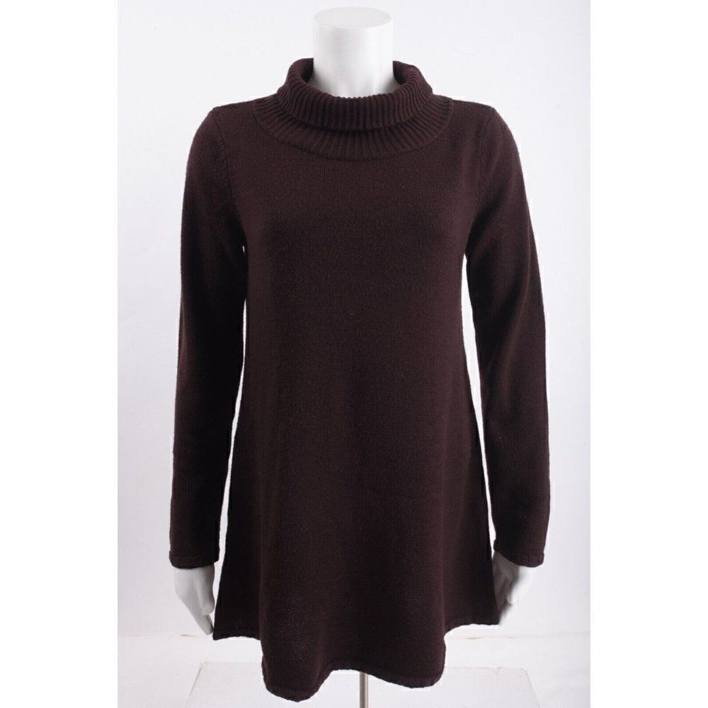 Eileen Fisher Womens Tunic Sweater High Neck XS Merino Wool Deep Wine Color